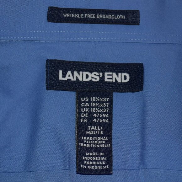 LANDS' END Men's 18.5 - 37T Traditional Fit Wrinkle Free Broadcloth Dress Shirt - Picture 2 of 6